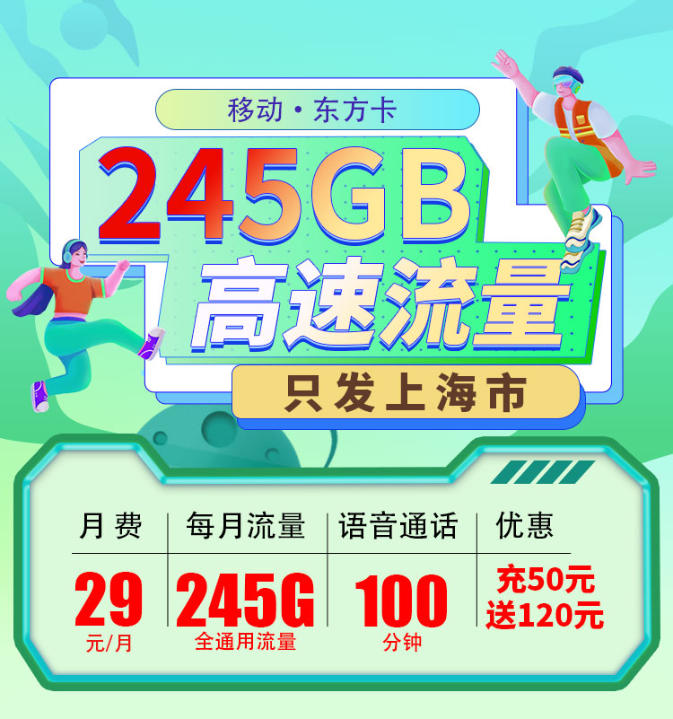 卡世界官方发布：移动东方卡29元245G+100分钟  第1张
