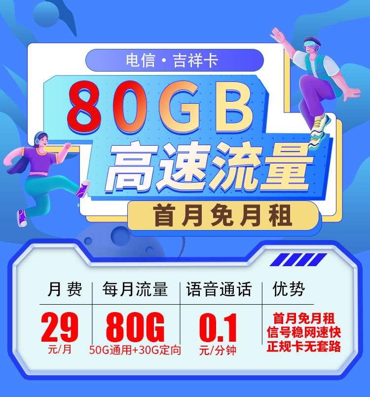 卡世界官方发布：电信吉祥卡29元80G  第1张