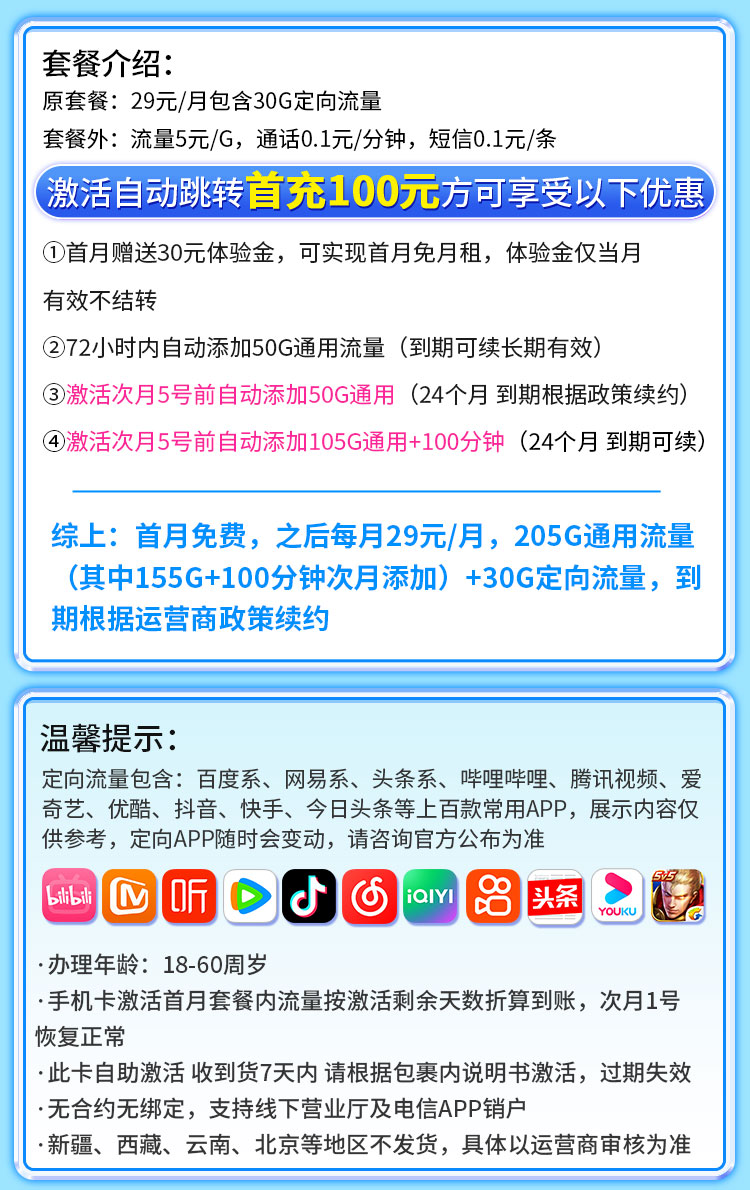 卡世界官方发布：电信哪吒卡29元235G流量+100分钟通话  第2张