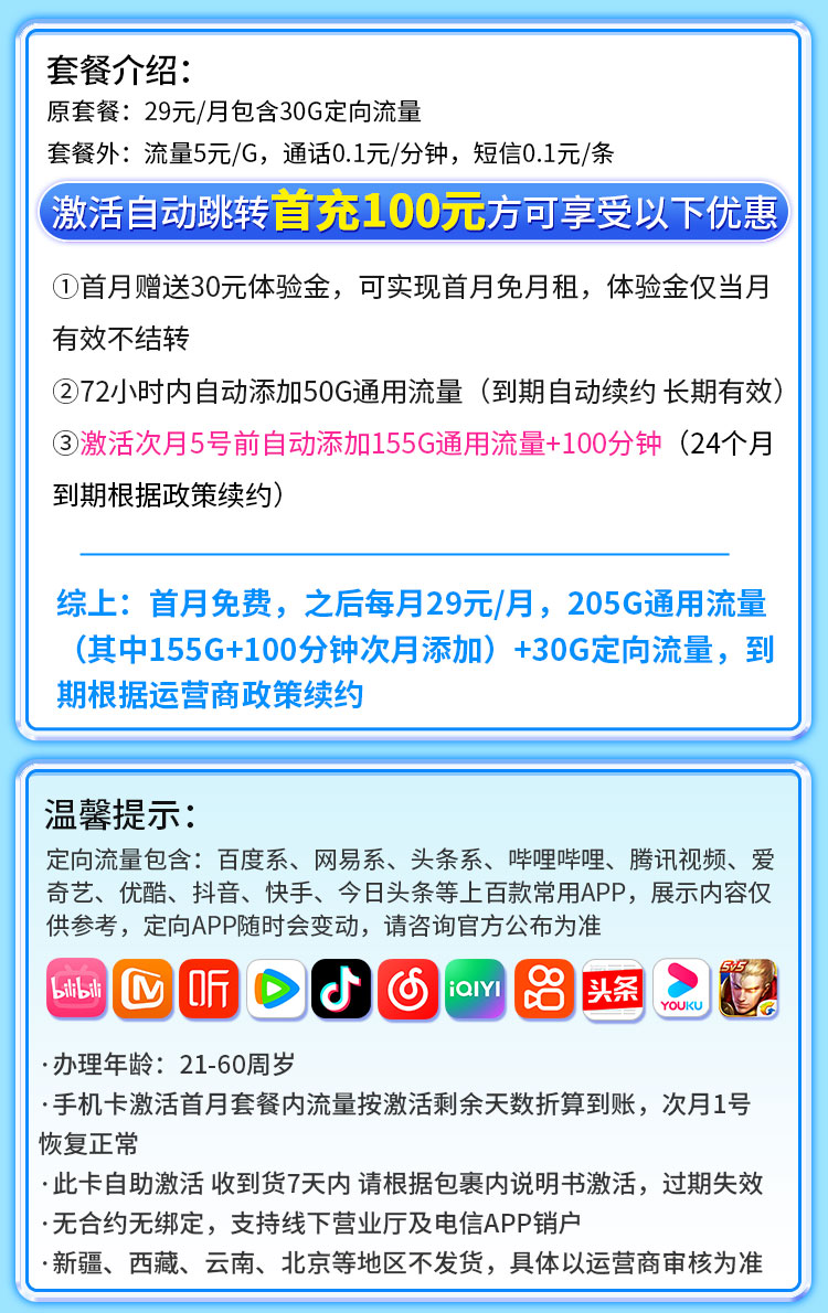 卡世界官方发布：电信时空卡29元235G流量+100分钟通话  第2张