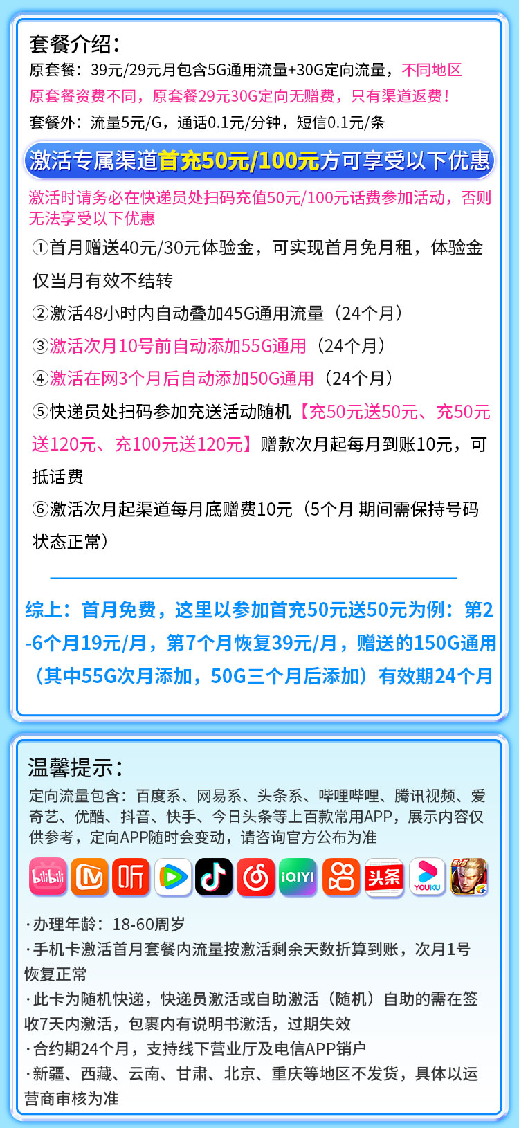 卡世界官方发布：电信百花卡19元185G流量  第2张