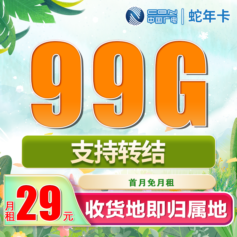 卡世界官方发布：广电蛇年卡29元99G流量+可结转