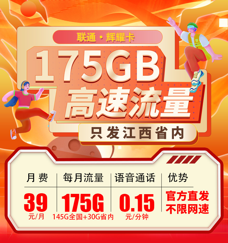 卡世界官方发布：联通辉耀卡39元175G流量  第1张