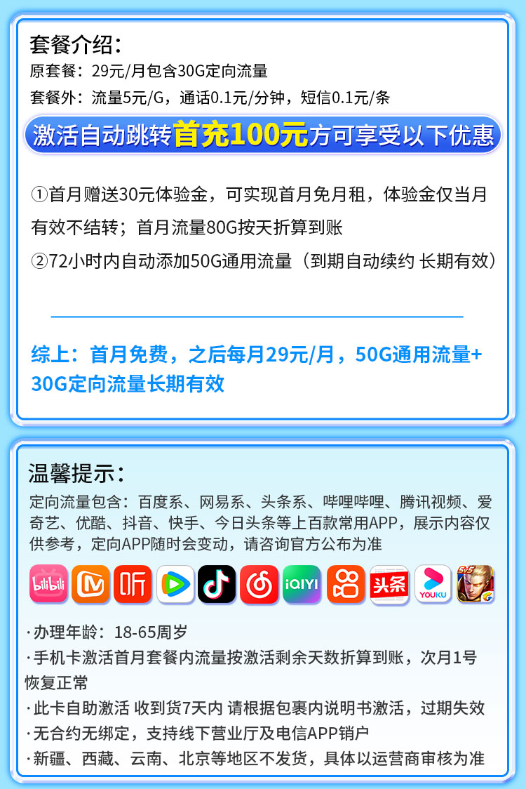 卡世界官方发布：电信A星卡29元80G流量+长期套餐  第2张