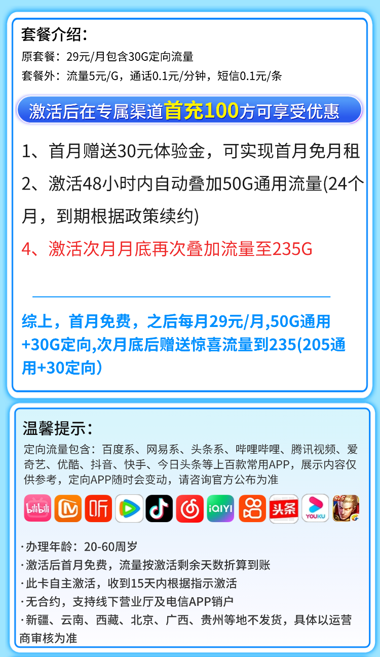 卡世界官方发布：电信i星卡29元235G全国流量+超大流量套餐  第2张