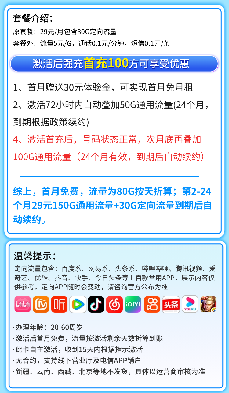 卡世界官方发布：电信零星卡29元180G全国流量  第2张